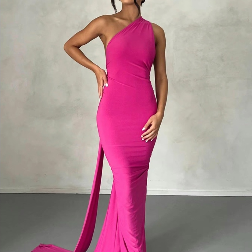 Pink One Shoulder Sleeveless Cocktail Dress